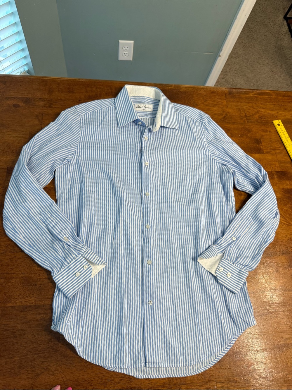 Robert Graham Striped Button Down Shirt Blue White Contrast Cuff Long Sleeve Med